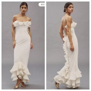 DELFI Collective Delina Cream Ruffled Open Back Maxi Dress Size M